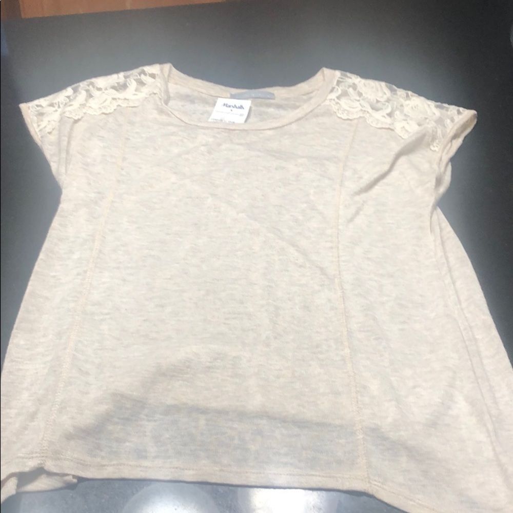 Size large beige shirt with lace on shoulder NWT